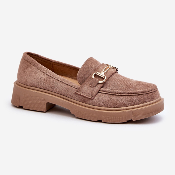 Mocassins femininos com decoração dourada, camurça ecológica, lighas marrons marrom 1
