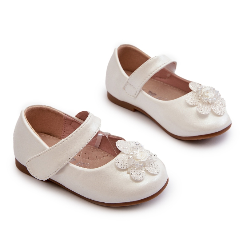 Miss Bailarinas infantis com fecho de velcro e decoração, brancas branco 4