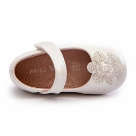 Miss Bailarinas infantis com fecho de velcro e decoração, brancas branco 3