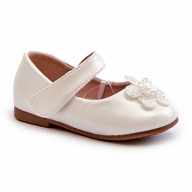 Miss Bailarinas infantis com fecho de velcro e decoração, brancas branco 1