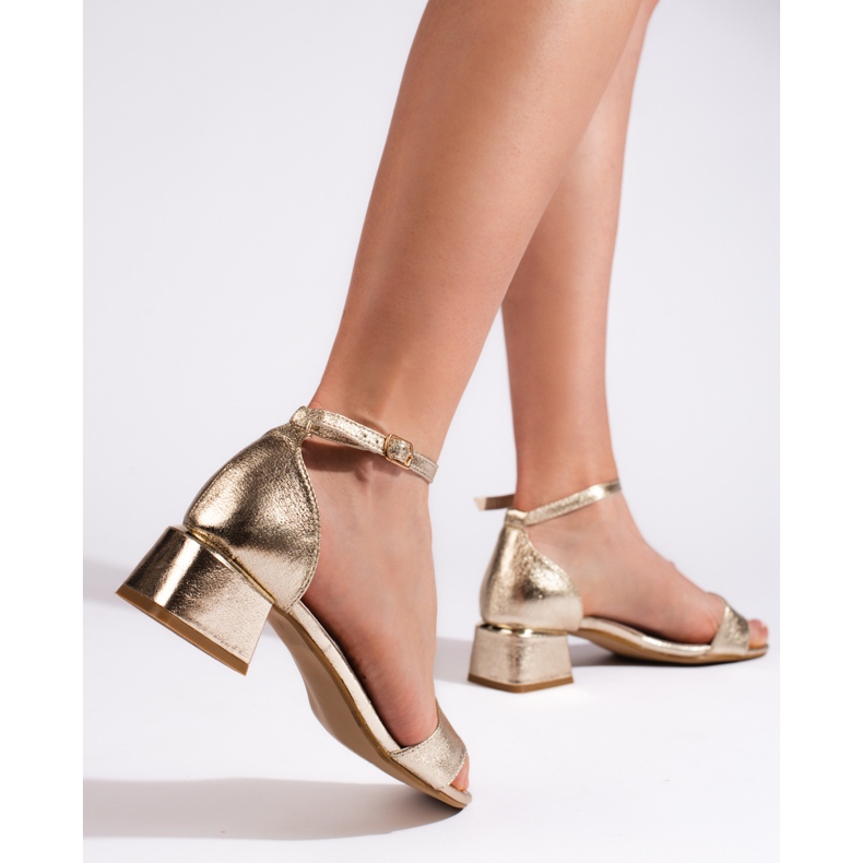 Goodin Sandálias femininas de salto alto douradas dourado 2