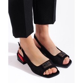 Goodin Sandálias femininas de salto baixo com aberturas, pretas preto 1