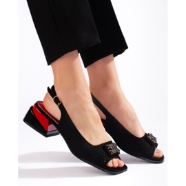 Goodin Sandálias femininas de salto baixo com aberturas, pretas preto 2