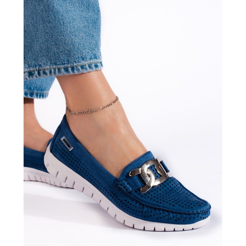 Goodin Mocassins femininos azuis com aberturas azul 2