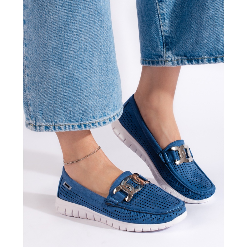Goodin Mocassins femininos azuis com aberturas azul 1