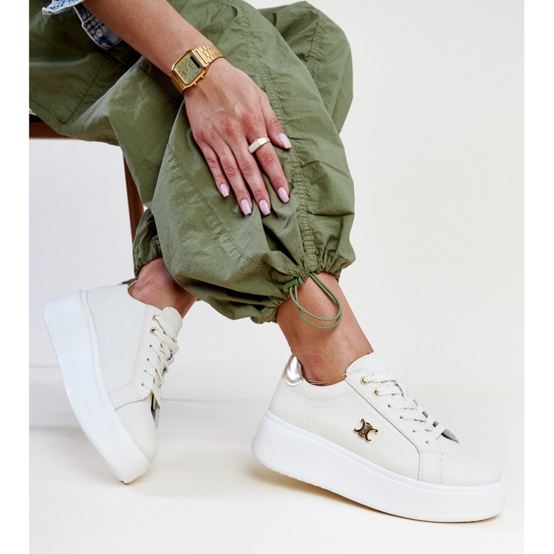 Tênis de couro bege claro com sola alta, Melita 1 Tênis de couro bege claro com sola alta, Melita 1