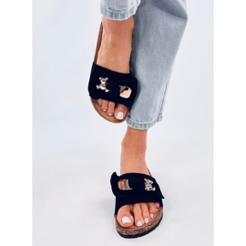 Loups Chinelos de cortiça preta com ursinho de pelúcia preto 1