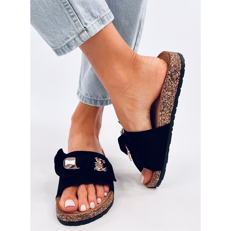 Loups Chinelos de cortiça preta com ursinho de pelúcia preto 2 Loups Chinelos de cortiça preta com ursinho de pelúcia preto 2