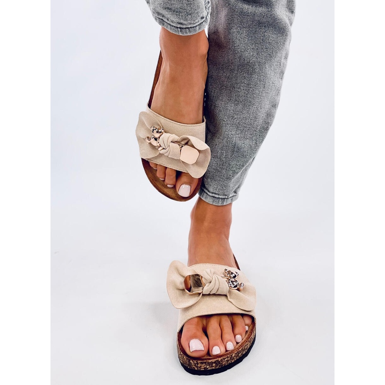 Loups Chinelos de cortiça bege com ursinho de peluche 1