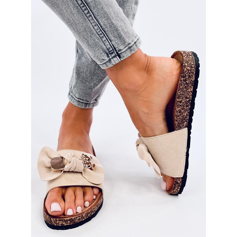 Loups Chinelos de cortiça bege com ursinho de peluche 2