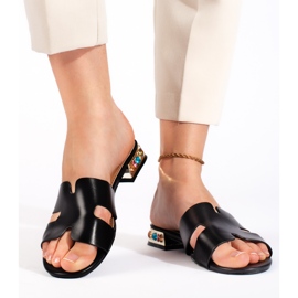 Slides planos femininos negros preto 1