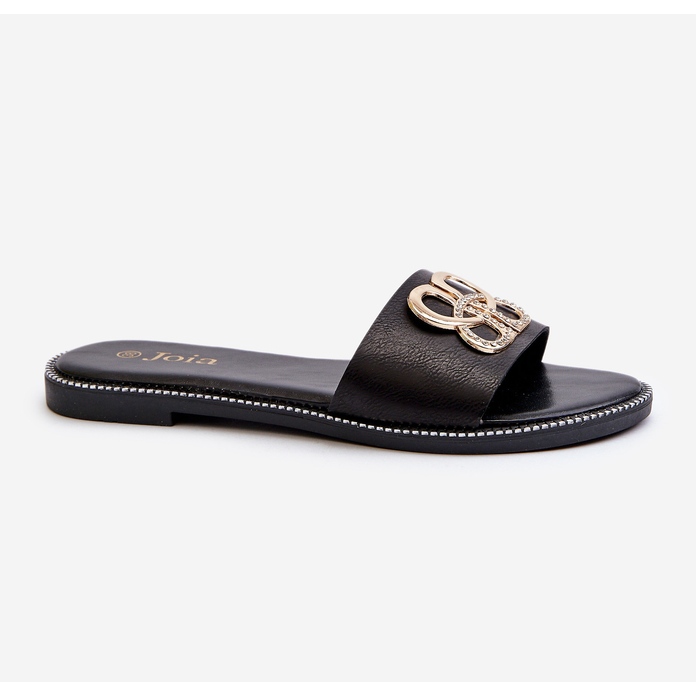 Chinelos femininos com decoração em couro ecológico e salto plano, Sadria preto 1