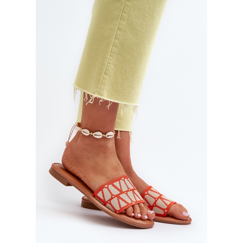 Chinelos planos femininos laranja Traivea 2