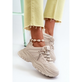 Tênis feminino com sola maciça e laço decorativo bege relissa 1
