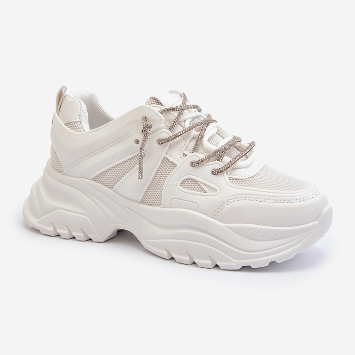 Tênis feminino com sola maciça e cadarço decorativo branco Relissa 1