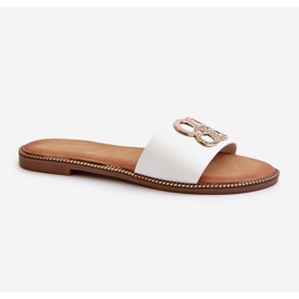 Chinelos femininos com decoração em couro ecológico e salto baixo, Sadria branco 1
