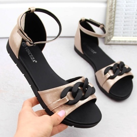 Sandálias rasteiras femininas com corrente, ouro Vinceza 17320 dourado 1