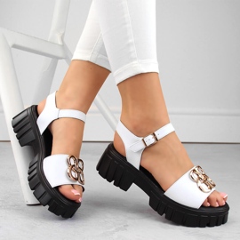 Sandálias femininas de couro com salto alto e plataforma, brancas Vinceza 7910 branco 2