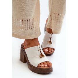 Vinceza Chinelos femininos em couro ecológico com plataforma e bloco, Dafira Branco 2