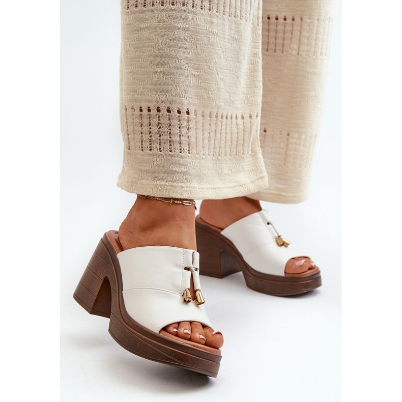 Vinceza Chinelos femininos em couro ecológico com plataforma e bloco, Dafira Branco 1