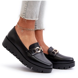 Evento Mocassins femininos em plataforma com decoração, pretos 4