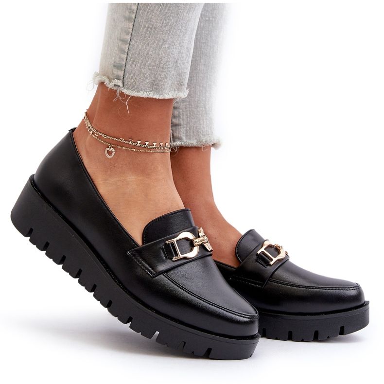 Evento Mocassins femininos em plataforma com decoração, pretos 4