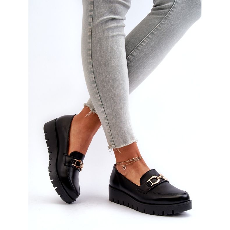 Evento Mocassins femininos em plataforma com decoração, pretos 3
