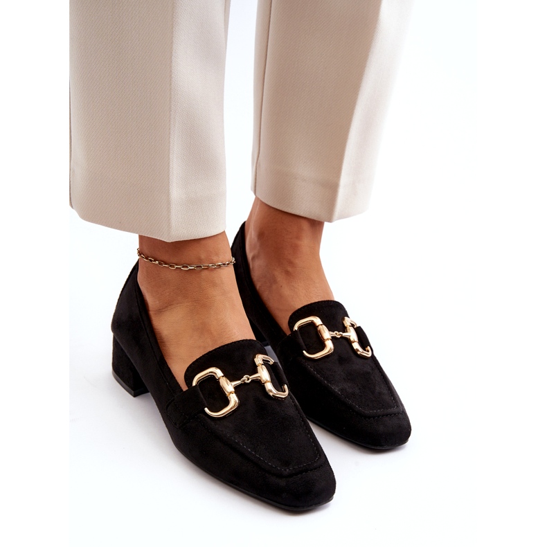 Bellucci Sapatos bloco de salto baixo com decoração, preto 1