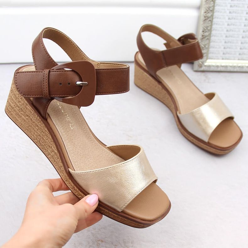 Sandálias femininas de cunha com fivela dourada Sergio Leone SK302 dourado 1 Sandálias femininas de cunha com fivela dourada Sergio Leone SK302 dourado 1