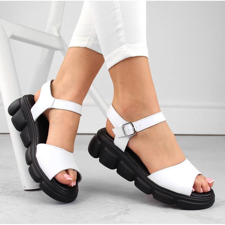 Sandálias femininas de couro com cunha, brancas, Vinceza 7884 branco 1