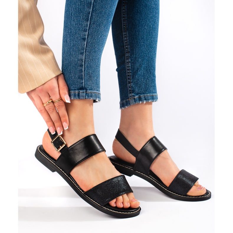 Sandálias rasteiras femininas negras preto 1