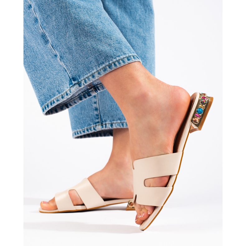 Slides planos femininos bege 1