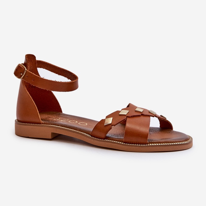 Zazoo 40378 Sandálias femininas de couro raso, marrom 2