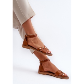 Zazoo 40378 Sandálias femininas de couro raso, marrom 1