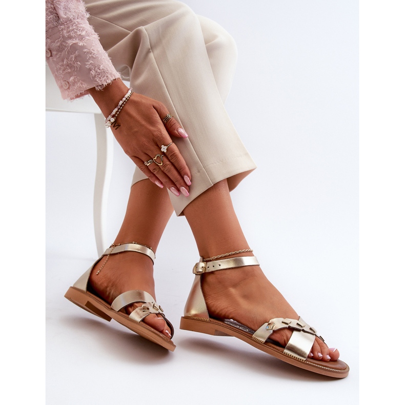 Zazoo 40378 Sandálias femininas planas de couro, douradas dourado 1