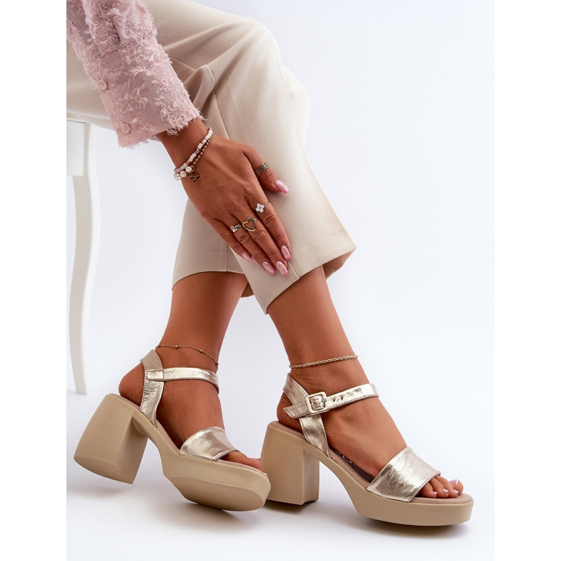 Zazoo 40386 Sandálias femininas de couro em bloco, douradas dourado 1