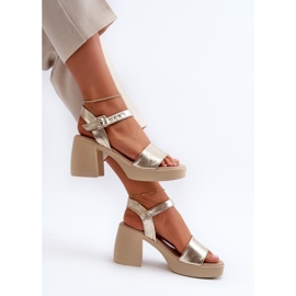 Zazoo 40386 Sandálias femininas de couro em bloco, douradas dourado 2