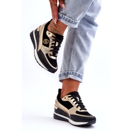 Evento Tênis feminino com cadarço e cunha preto e dourado Genova 1