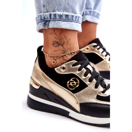 Evento Tênis feminino com cadarço e cunha preto e dourado Genova 2