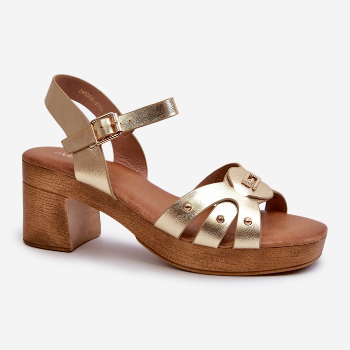 Sandálias Femininas de Salto Alto Confeccionadas em Couro Ecológico, Assames Dourados 1