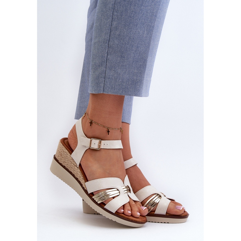 Sandálias femininas de cunha com trança, Starlenna branca/dourada branco 2