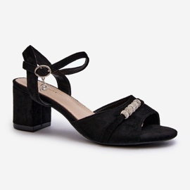 Vinceza Sandálias femininas de camurça ecológica com salto alto e enfeites, Narhi preta preto 1