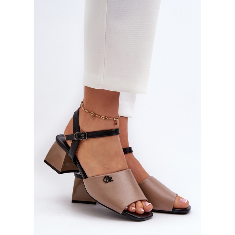 Vinceza Sandálias femininas elegantes em couro ecológico em bloco, Bege Vattima 2