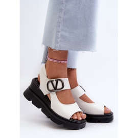 Vinceza Sandálias femininas de cunha e plataforma em couro ecológico, Triaola branca branco 2