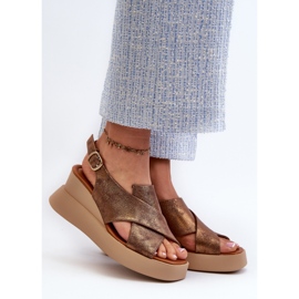 Jezzi Sandálias femininas de couro ecológico Vaiara com plataforma e cunha de cobre castanho 2