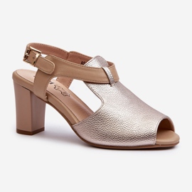 Jezzi Sandálias femininas de salto alto feitas de couro ecológico, Gold Queenmarie dourado 1