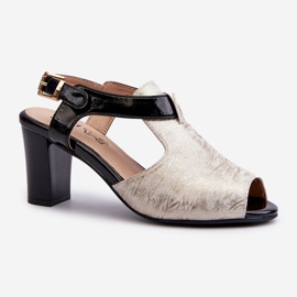 Jezzi Sandálias femininas de salto alto em couro ecológico, dourado e preto Queenmarie 1