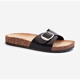 Chinelos Femininos em Plataforma de Cortiça com Fivela, Preto Moaxi 1