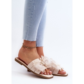 Chinelos planos femininos com laço, Balinda bege 2
