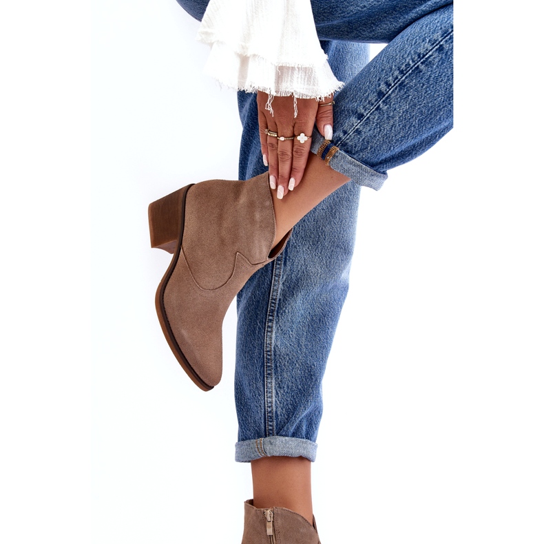 S.Barski Botas Cowboy Camurça Com Zíper D&amp;A SN622-29 Bege Escuro 2